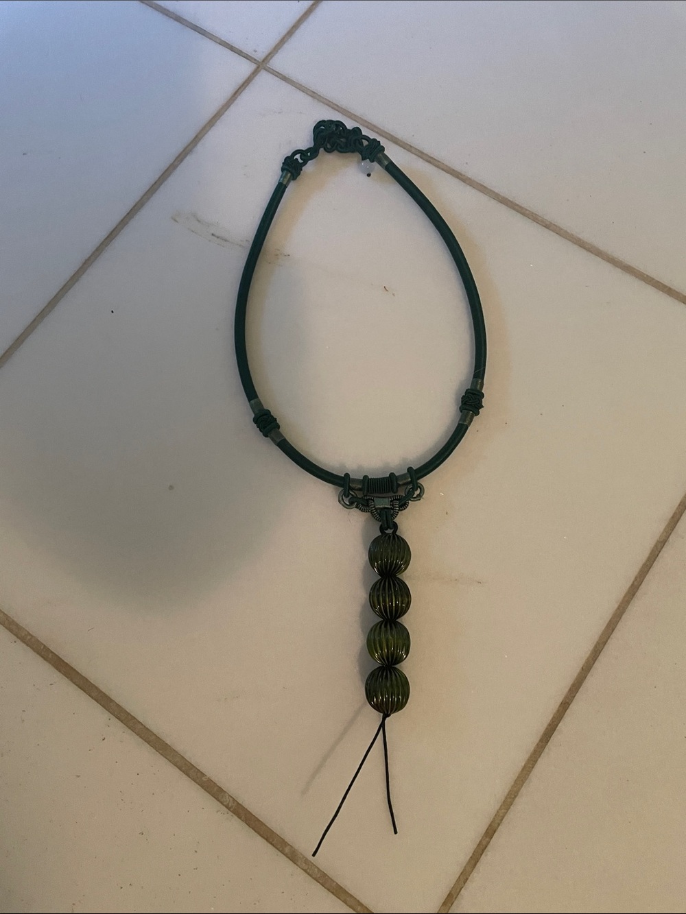 Gorgeous handcrafted adjustable silk wrapped necklace with metal beads